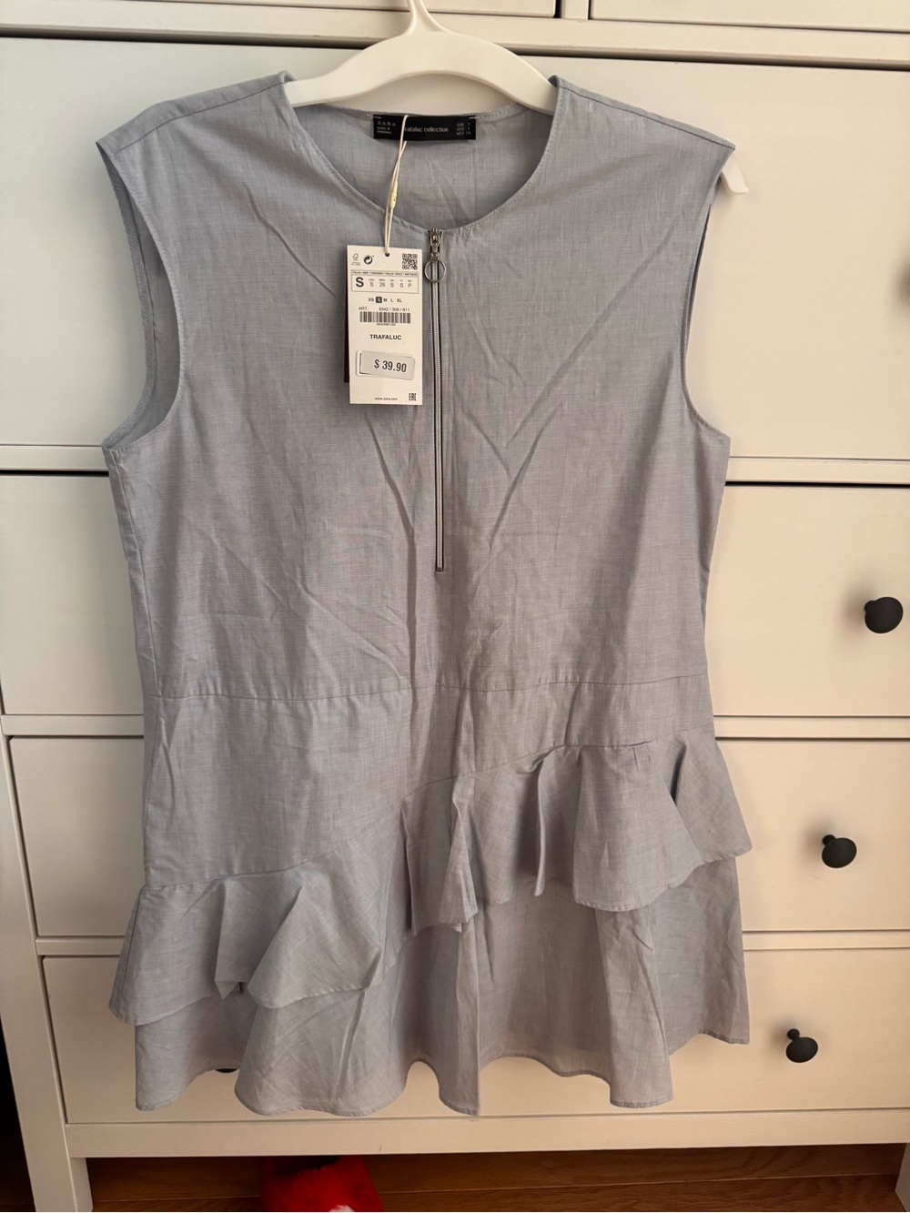 Zara Light Gray Sleeveless Ruffle Hem dress 👗 Trafaluc collection